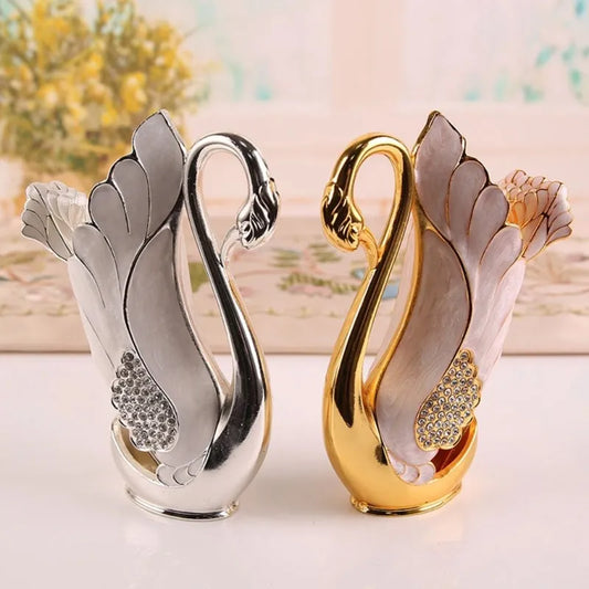 Metal Swan Base Holder with 6pcs Coffee Dessert Tea Spoon Set