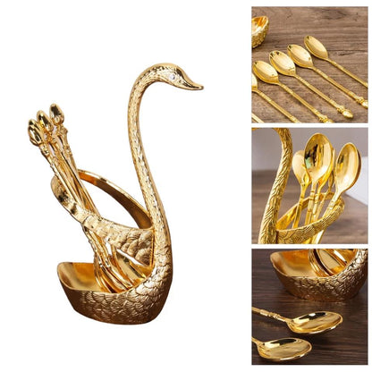 Stainless Steel Swan Shaped Tea Spoon Holder with 6 Spoons