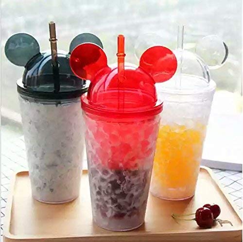 Mickey Acrylic Mason Jar Ice Cup With Straw And Lid For Ice Cream/Cold Beverages 450 ML