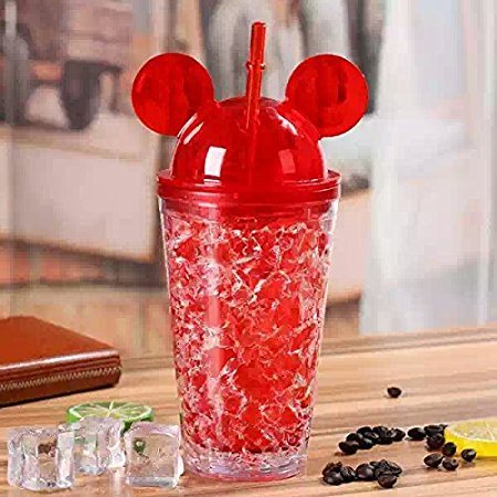 Mickey Acrylic Mason Jar Ice Cup With Straw And Lid For Ice Cream/Cold Beverages 450 ML