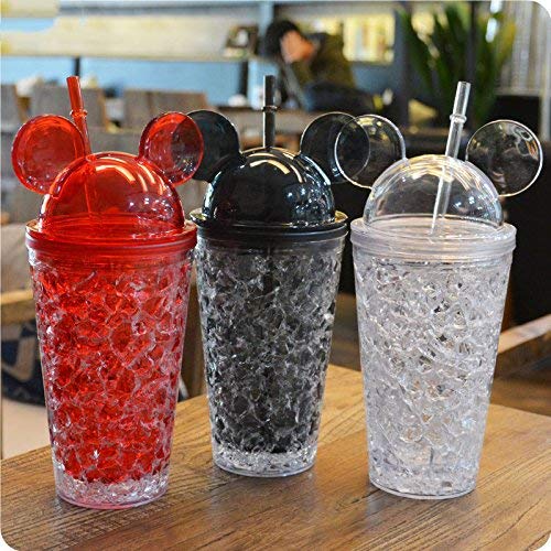 Mickey Acrylic Mason Jar Ice Cup With Straw And Lid For Ice Cream/Cold Beverages 450 ML