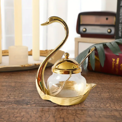 01 Pcs Swan Stainless Steel Spice Jars Storage Sugar Bowl With Spoon Home Decoration