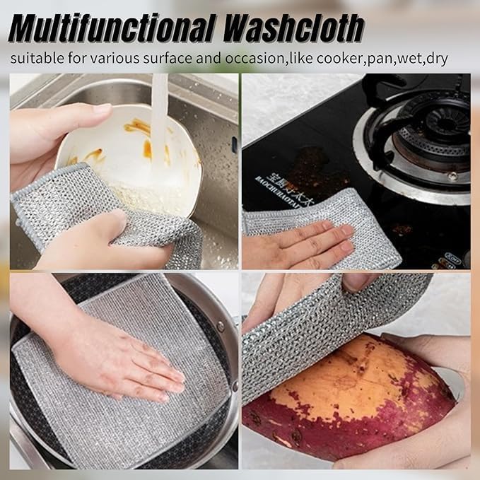 Double Layer Multifunctional Non-Scratch Wire Dishcloth, Steel Wire Dish Towel