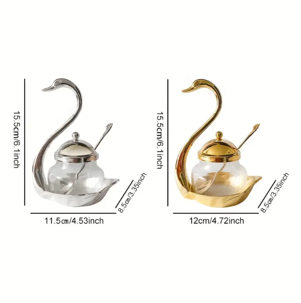 01 Pcs Swan Stainless Steel Spice Jars Storage Sugar Bowl With Spoon Home Decoration