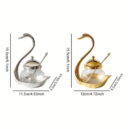 01 Pcs Swan Stainless Steel Spice Jars Storage Sugar Bowl With Spoon Home Decoration