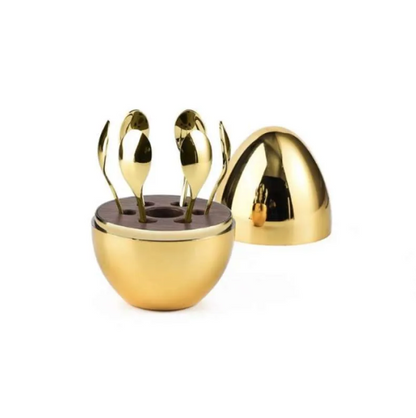 Golden Egg Shape Stainless steel Tea Spoon Holder with 6 Tea Spoons