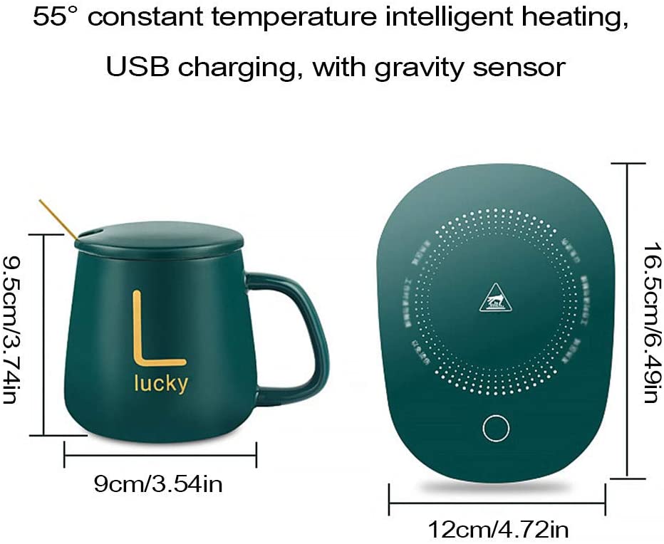 USB Electric Coffee Mug-Warmer with  Ceramic Mug, Cover, Spoon