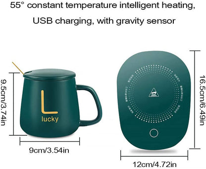 USB Electric Coffee Mug-Warmer with  Ceramic Mug, Cover, Spoon