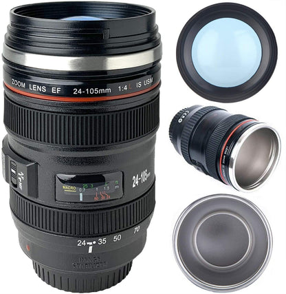 Stainless Steel Coffee Tea Travel Camera Lens Mug with Lid For Gift