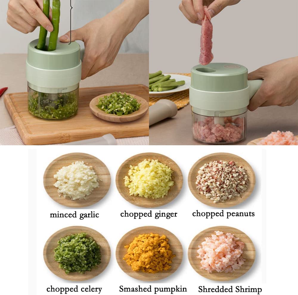 Multifunctional 4 in 1 Handheld Electric Vegetable Cutter Chopper Garlic Press For Kitchen