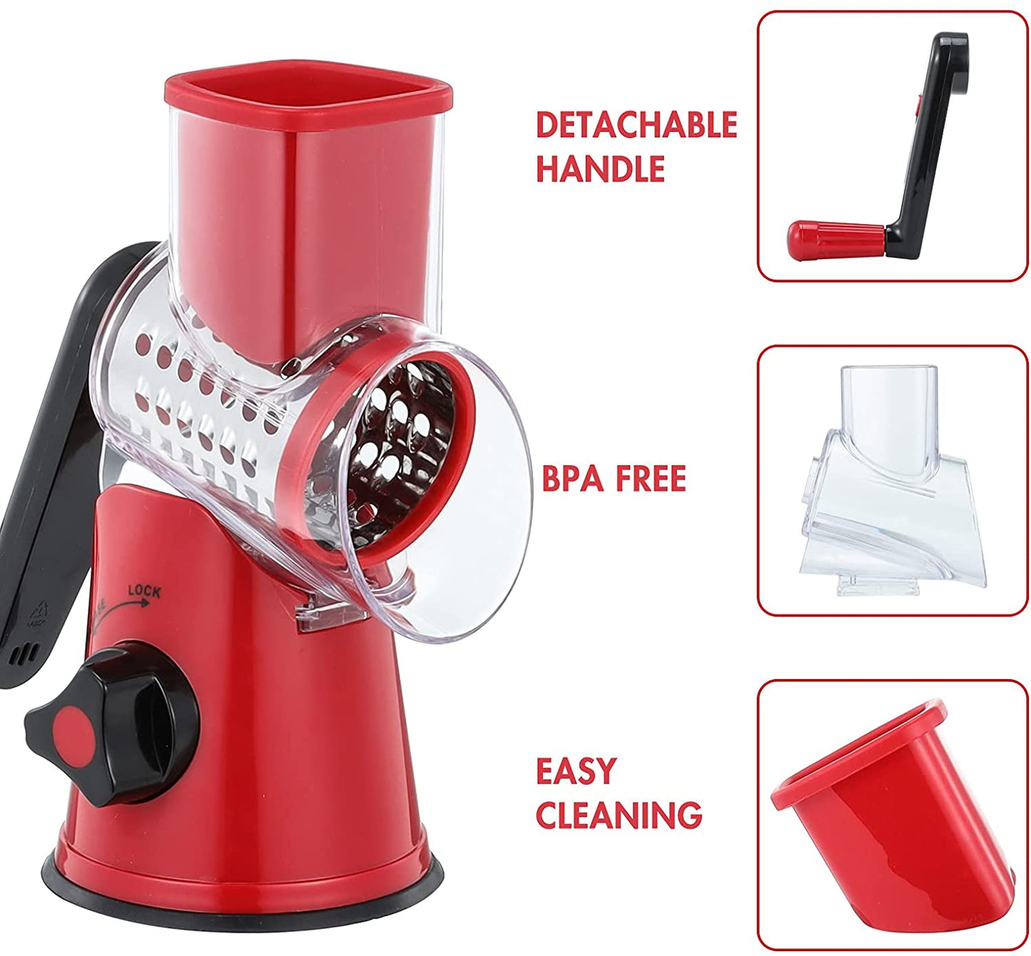 Cheese Grater Rotary, Rotary Grater for Kitchen with 3 Drum Blades