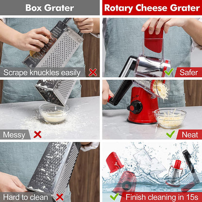 Cheese Grater Rotary, Rotary Grater for Kitchen with 3 Drum Blades