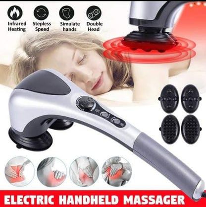 Double Head Full Body Massager Machine Variable Speed Far Infrared | Electric Facial Deep Tissue Fitness Massage Stick – Head Neck Waist Leg Muscles Pain Relief Massage Hammer – Handheld Deep Tissue Massager