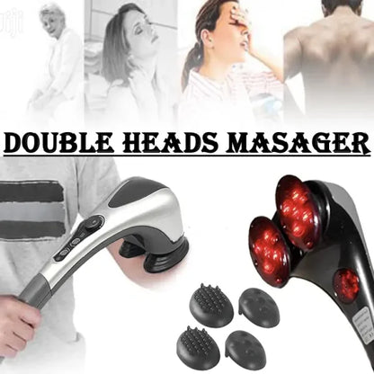 Double Head Full Body Massager Machine Variable Speed Far Infrared | Electric Facial Deep Tissue Fitness Massage Stick – Head Neck Waist Leg Muscles Pain Relief Massage Hammer – Handheld Deep Tissue Massager