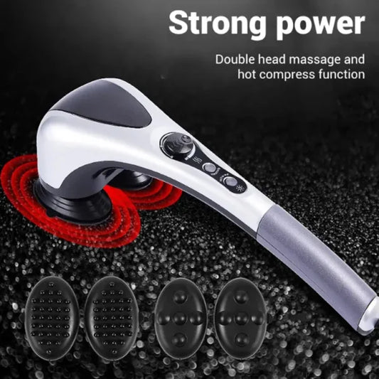 Double Head Full Body Massager Machine Variable Speed Far Infrared | Electric Facial Deep Tissue Fitness Massage Stick – Head Neck Waist Leg Muscles Pain Relief Massage Hammer – Handheld Deep Tissue Massager