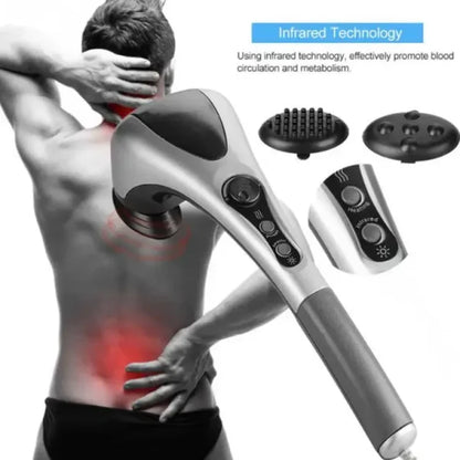 Double Head Full Body Massager Machine Variable Speed Far Infrared | Electric Facial Deep Tissue Fitness Massage Stick – Head Neck Waist Leg Muscles Pain Relief Massage Hammer – Handheld Deep Tissue Massager