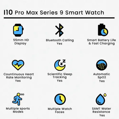 I10 Pro Max Smart Watch Series 9 – Bluetooth Calling, Hd Display, Fitness & Health Tracker | Best Quality Smart Watch