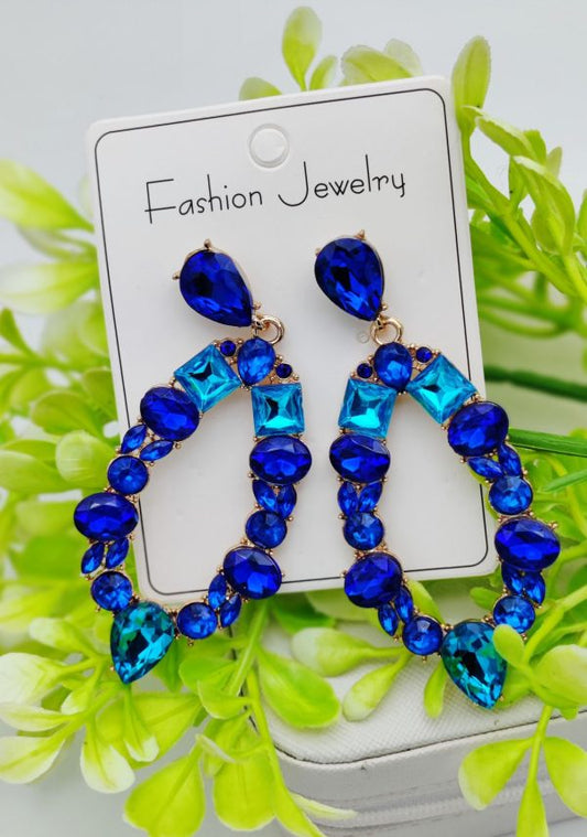 Imported Dazzling Royal Blue Teardrop Earrings Beautifully Adorned With Shimmering Gemstones