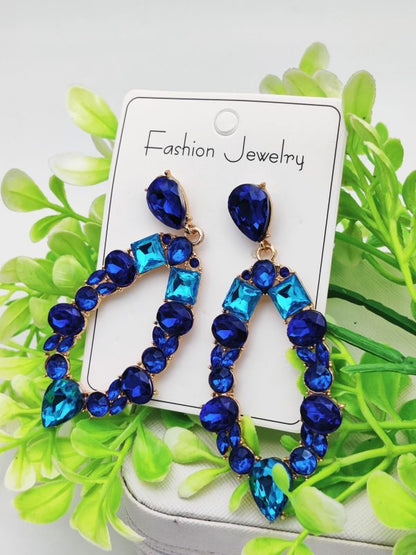 Imported Dazzling Royal Blue Teardrop Earrings Beautifully Adorned With Shimmering Gemstones