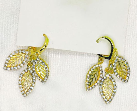 Imported Golden Triple Leaf Crystal Earrings – A Touch Of Elegance Triple Leaf Crystal Earrings