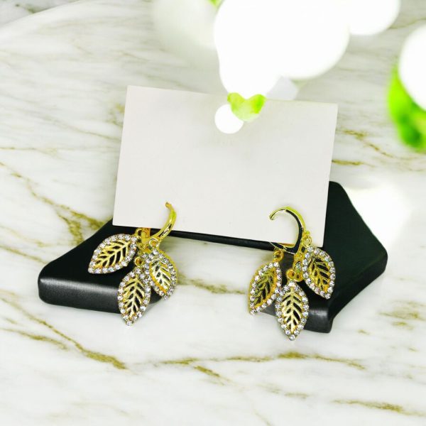 Imported Golden Triple Leaf Crystal Earrings – A Touch Of Elegance Triple Leaf Crystal Earrings