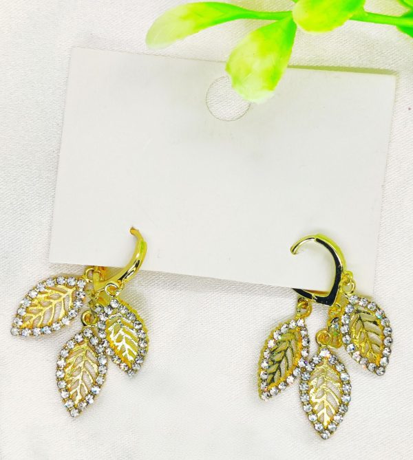 Imported Golden Triple Leaf Crystal Earrings – A Touch Of Elegance Triple Leaf Crystal Earrings