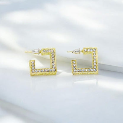 Imported Radiant Square Luxe Earrings – Crystal Perfection In Gold Square Luxe Earrings