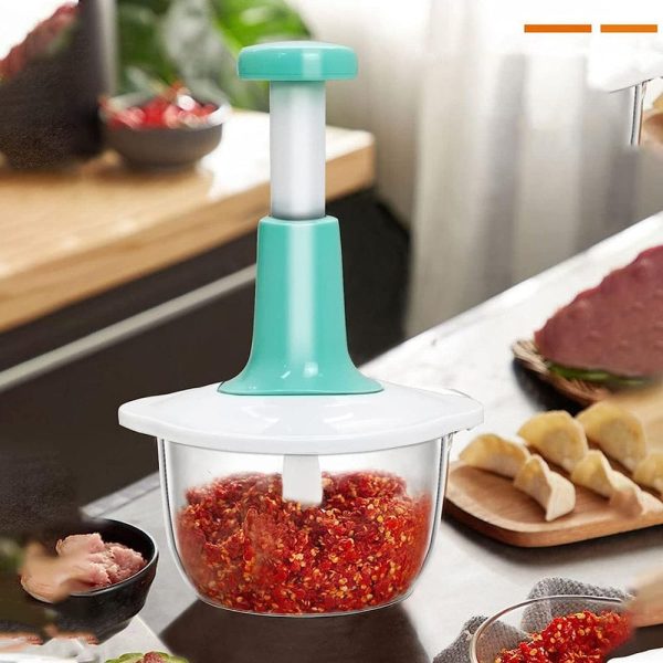 Manual Hand Operated 2000 Ml Litter Chopper Pump Action With Free 3 Blades Food Processor Portable Container And Easy To Clean Kitchen Gadget. (random Color)