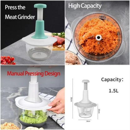 Manual Hand Operated 2000 Ml Litter Chopper Pump Action With Free 3 Blades Food Processor Portable Container And Easy To Clean Kitchen Gadget. (random Color)